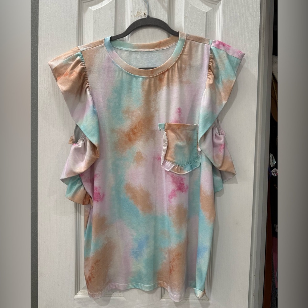 Tie-Dye Flutter Sleeve Top